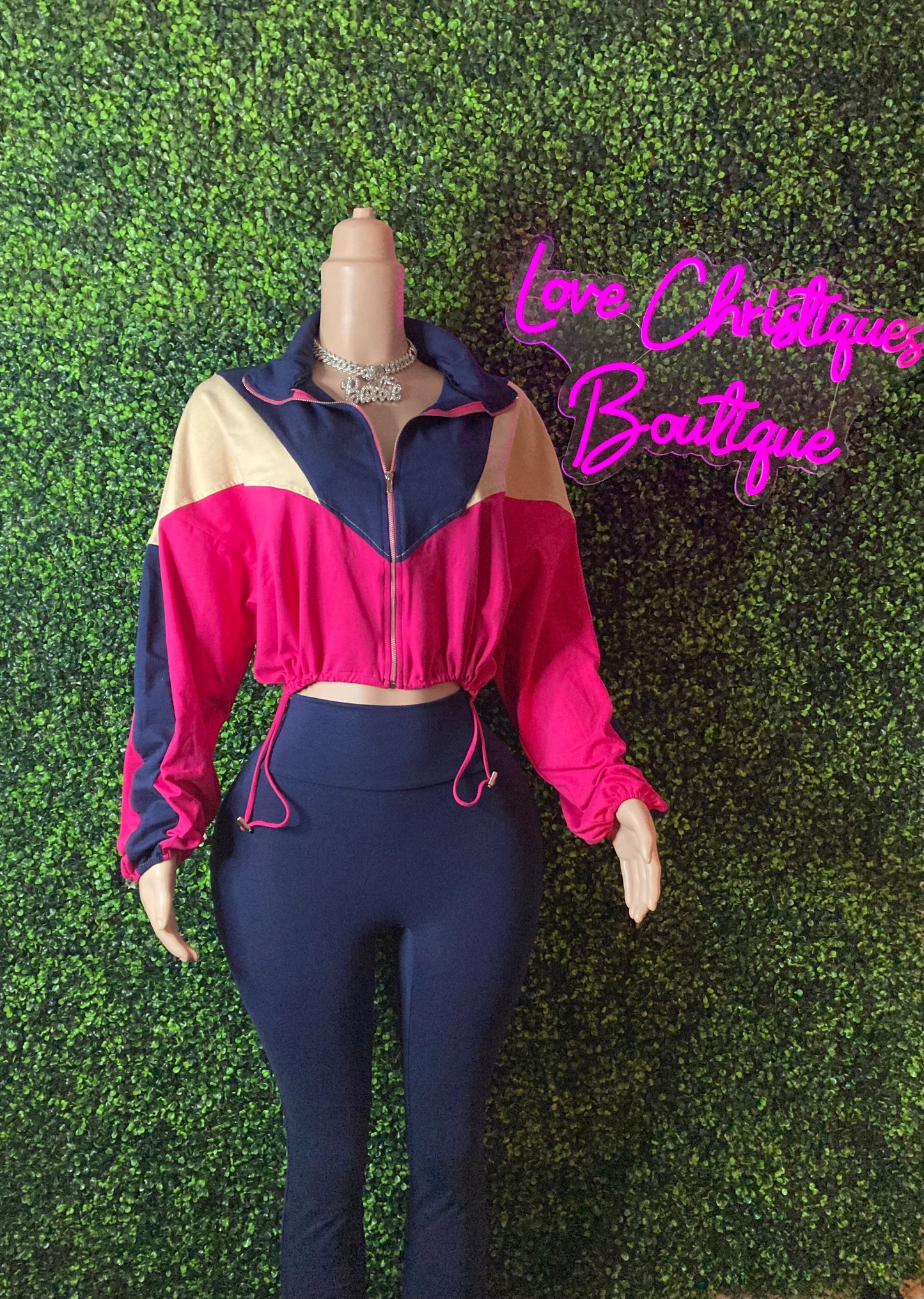 Color Block Windbreaker And Flare Pants Set