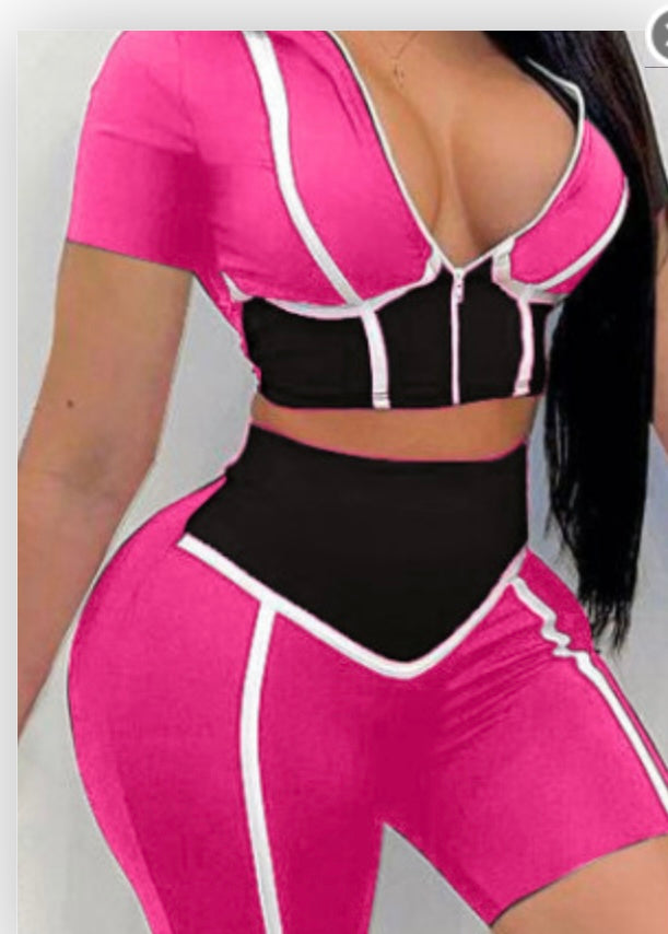 2 piece hooded biker short set