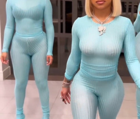 See through 2 piece pants set