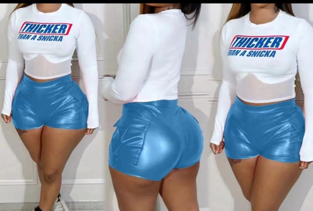 Fashion Pocket PU leather Shorts