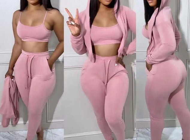 Casual Sports Camisole hooded Jacket and 3 piece set