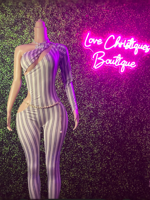 Sexy cut out striped Jumpsuit