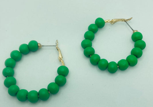 Color Wood Bead Hoop Earrings