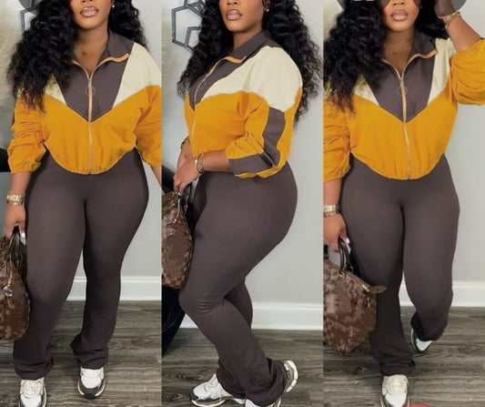 Hooded zipper sweatshirt slim fit pant set