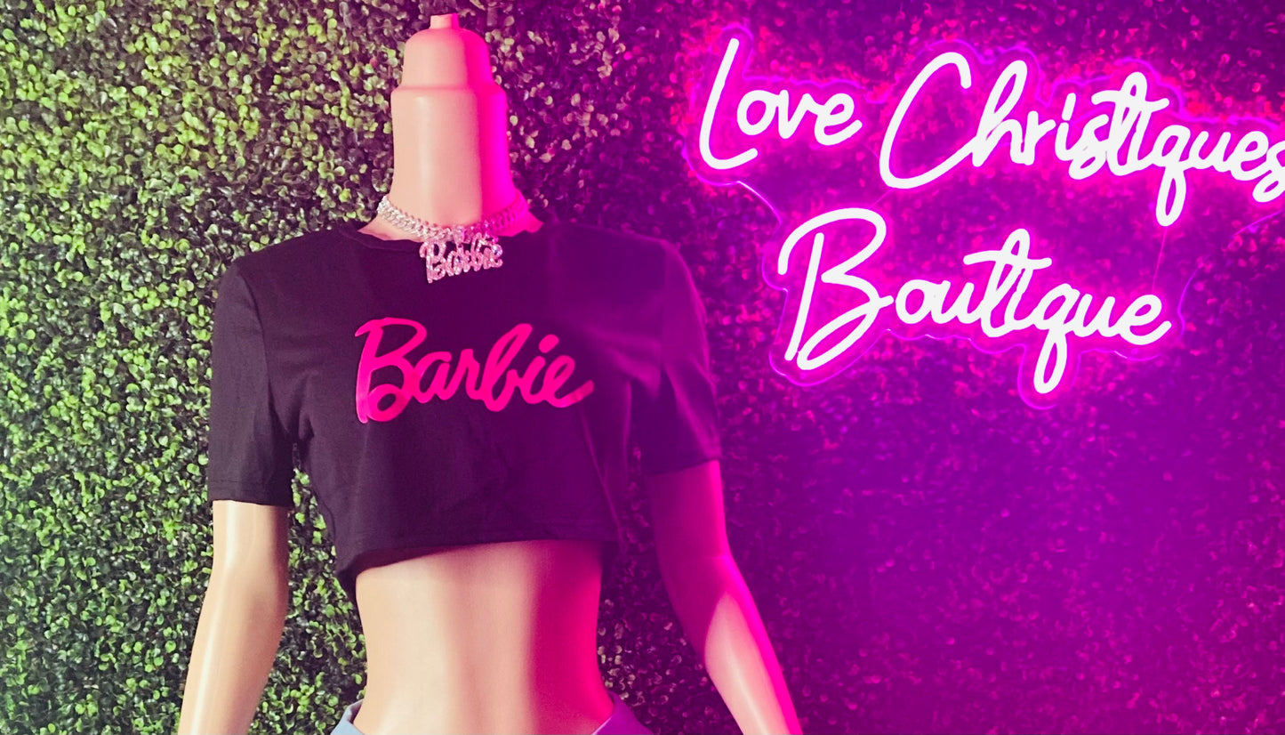 Short-sleeved cropped She a Barbie Style T-Shirt