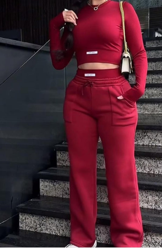 Hand Made Long Sleeve Solid Top And Pant Set