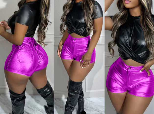 Metallic Color Splash-proof PU Shorts