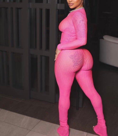 See through 2 piece pants set