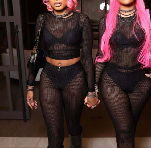 See through 2 piece pants set