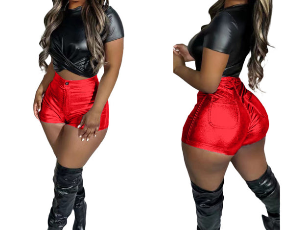 Metallic Color Splash-proof PU Shorts