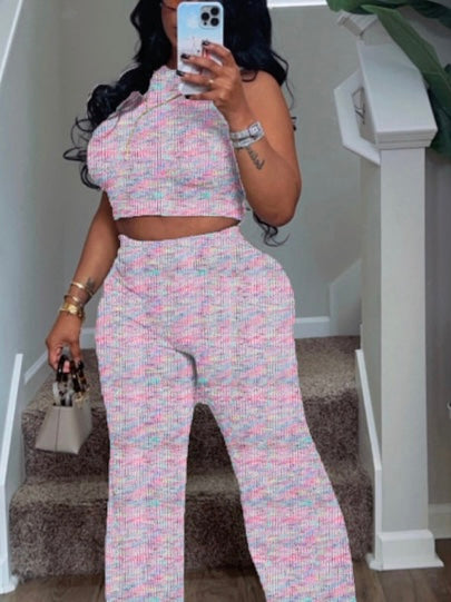 Sleeveless Print Wide Leg Pants 2 Piece Set