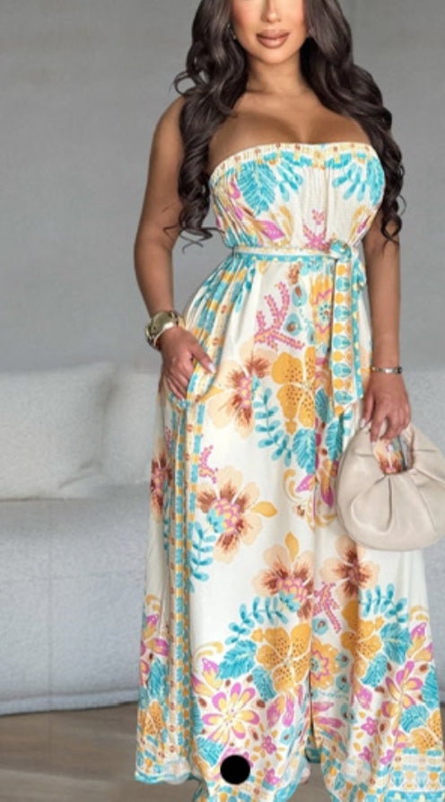 Sexy Print Backless Wide Leg Jumpsuit